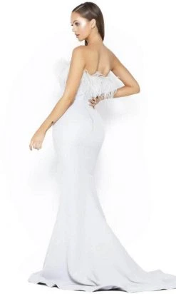 Portia And Scarlett PS2026 - Feather Trimmed Prom Dress With Slit
