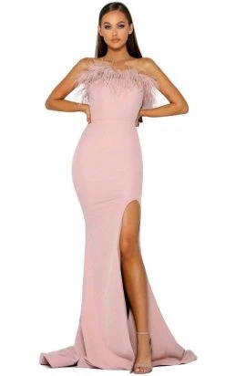 Portia And Scarlett PS2026 - Feather Trimmed Prom Dress With Slit
