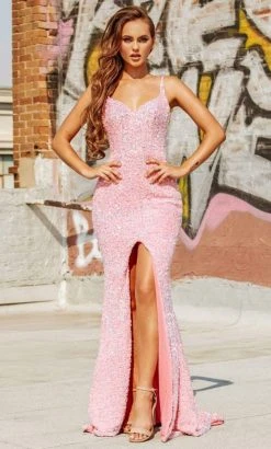 Portia And Scarlett - PS21013 Sequined Plunging V Neck Trumpet Gown