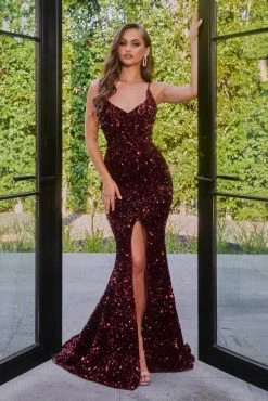 Portia And Scarlett - PS21013 Sequined Plunging V Neck Trumpet Gown