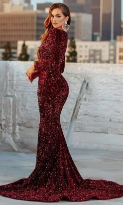Portia And Scarlett - PS21031 Long Sleeve Slit Sequin Mermaid Gown