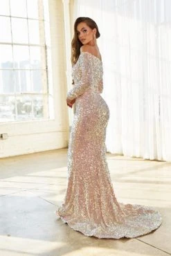 Portia And Scarlett - PS21032 Off Shoulder Long Sleeve Sequin Gown