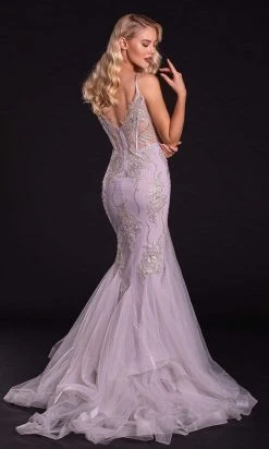 Portia And Scarlett - PS21104 Sequined V Neck Mermaid Dress With Train 10 Portia And Scarlett - PS21104 Sequined V Neck Mermaid Dress With Train