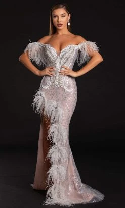 Portia And Scarlett - PS21127 Embellished Deep Off Shoulder Long Dress