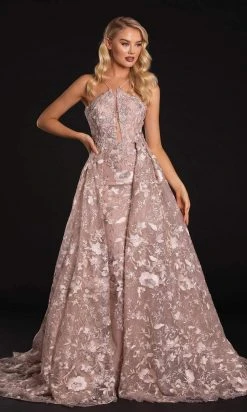 Portia And Scarlett - PS21184 Applique Halter Dress With Overskirt