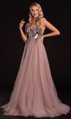 Portia And Scarlett - PS21185 Embellished V Neck A-Line Dress