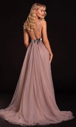 Portia And Scarlett - PS21185 Embellished V Neck A-Line Dress