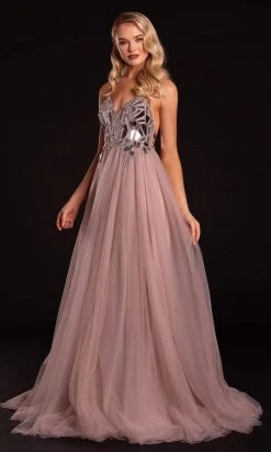 Portia And Scarlett - PS21185 Embellished V Neck A-Line Dress