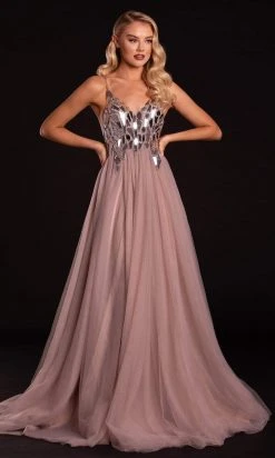 Portia And Scarlett - PS21185 Embellished V Neck A-Line Dress