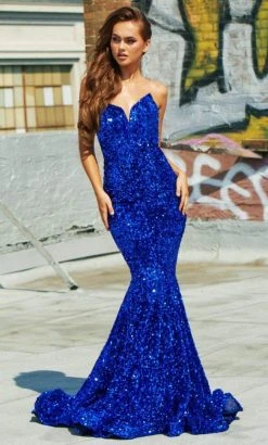 Portia And Scarlett - PS21208 Strapless V-Neck Sequin Gown