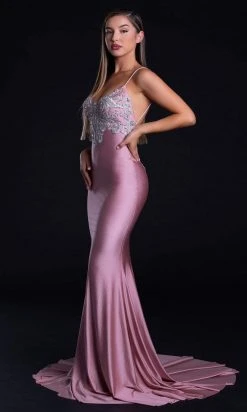 Portia And Scarlett - PS21226 Appliqued V Neck Mermaid Dress 10 Portia And Scarlett - PS21226 Appliqued V Neck Mermaid Dress