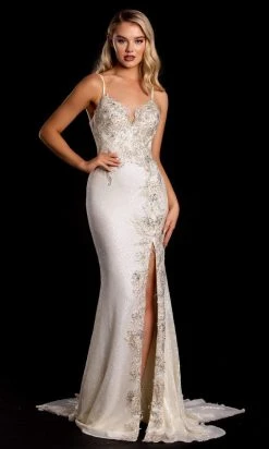 Portia And Scarlett - PS21237 Beaded Backless High Slit Gown
