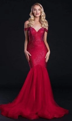 Portia And Scarlett - PS21251 Off Shoulder Glittered Trumpet Gown
