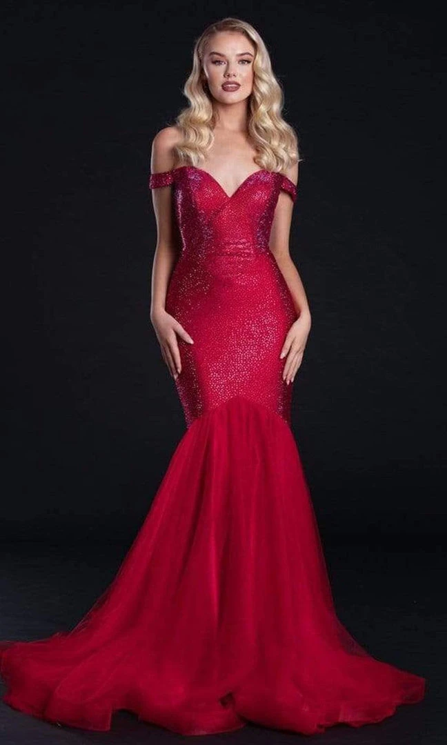 Portia And Scarlett - PS21251 Off Shoulder Glittered Trumpet Gown 3 Portia And Scarlett - PS21251 Off Shoulder Glittered Trumpet Gown