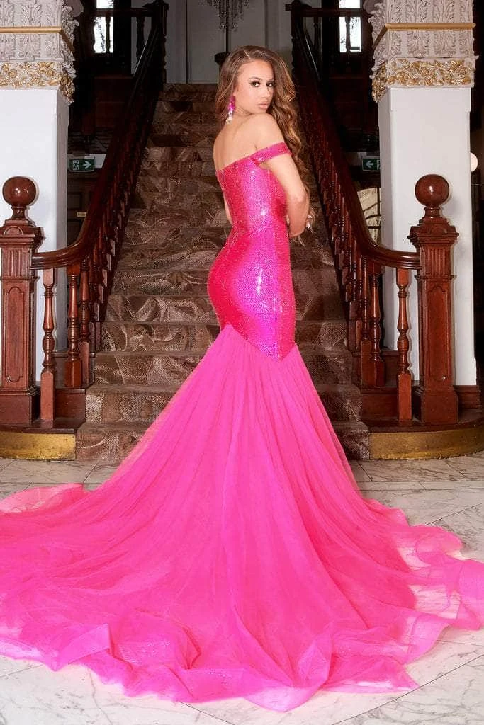 Portia And Scarlett - PS21251 Off Shoulder Glittered Trumpet Gown 11 Portia And Scarlett - PS21251 Off Shoulder Glittered Trumpet Gown