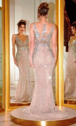 Portia And Scarlett - PS21413 Rhinestone Beaded Trumpet Illusion Gown