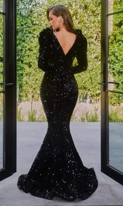 Portia And Scarlett - Ps22011 Puffed Long Sleeves Sequin Dress