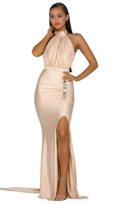 Portia And Scarlett - PS5007 High Halter Trumpet Dress With Slit