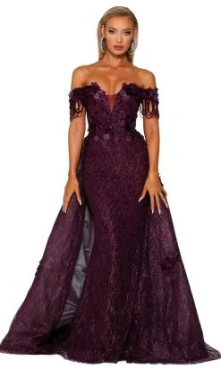 Portia And Scarlett - PS6001S Glitter Overskirt Mermaid Evening Gown