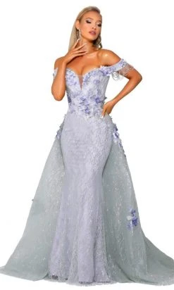 Portia And Scarlett - PS6001S Glitter Overskirt Mermaid Evening Gown