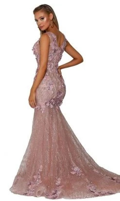 Portia And Scarlett - PS6002 Floral V-Neck Trumpet Prom Gown