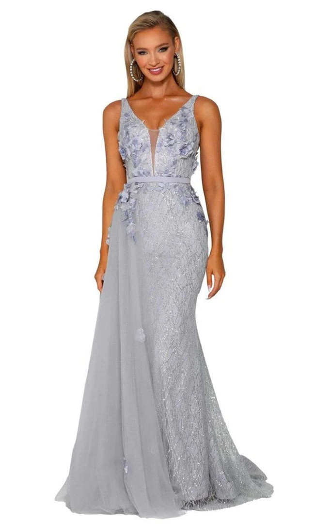 Portia And Scarlett - PS6014 Glitter Gown With Tulle Overskirt 3 Portia And Scarlett - PS6014 Glitter Gown With Tulle Overskirt