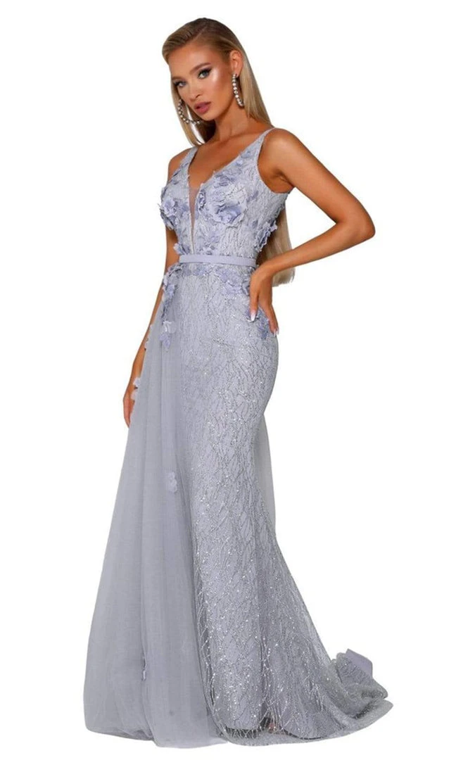 Portia And Scarlett - PS6014 Glitter Gown With Tulle Overskirt 5 Portia And Scarlett - PS6014 Glitter Gown With Tulle Overskirt