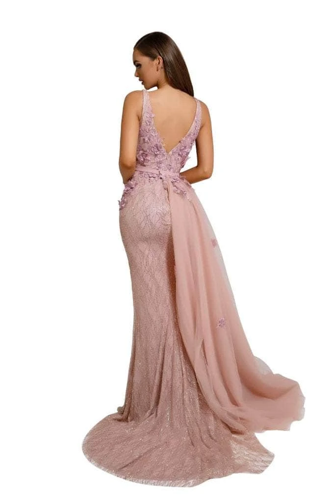 Portia And Scarlett - PS6014 Glitter Gown With Tulle Overskirt 10 Portia And Scarlett - PS6014 Glitter Gown With Tulle Overskirt