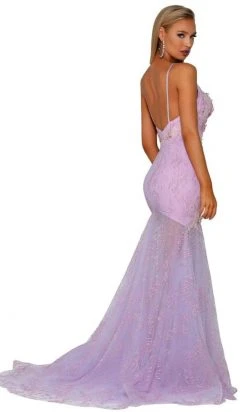 Portia And Scarlett - PS6016 Embroidered Plunging V-Neck Trumpet Dress