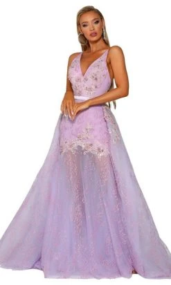 Portia And Scarlett - PS6016S Embroidered V-Neck Dress With Overskirt