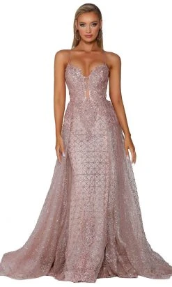 Portia And Scarlett - PS6022 Lace-Up Open Back Glitter Overskirt Gown 12 Portia And Scarlett - PS6022 Lace-Up Open Back Glitter Overskirt Gown