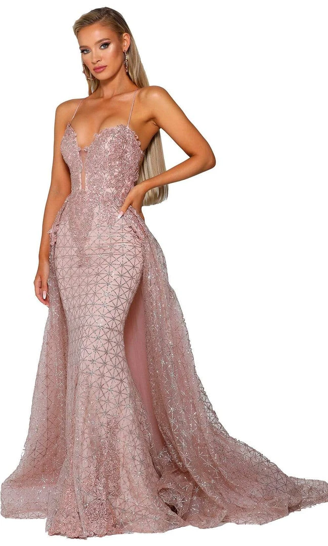 Portia And Scarlett - PS6022 Lace-Up Open Back Glitter Overskirt Gown 9 Portia And Scarlett - PS6022 Lace-Up Open Back Glitter Overskirt Gown