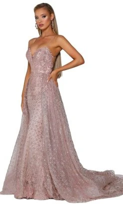 Portia And Scarlett - PS6022 Lace-Up Open Back Glitter Overskirt Gown 14 Portia And Scarlett - PS6022 Lace-Up Open Back Glitter Overskirt Gown