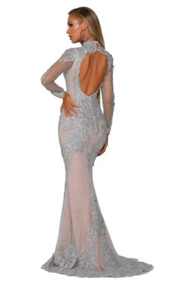 Portia And Scarlett - PS6024 Glittering Long Sleeve Trumpet Gown 6 Portia And Scarlett - PS6024 Glittering Long Sleeve Trumpet Gown