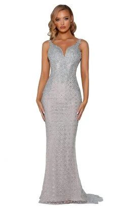 Portia And Scarlett - PS6073 Metallic Appliqued Geometric Motif Gown