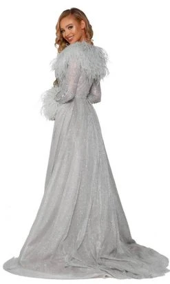 Portia And Scarlett - PS6092 V-Neck Glitter Overskirt Prom Gown