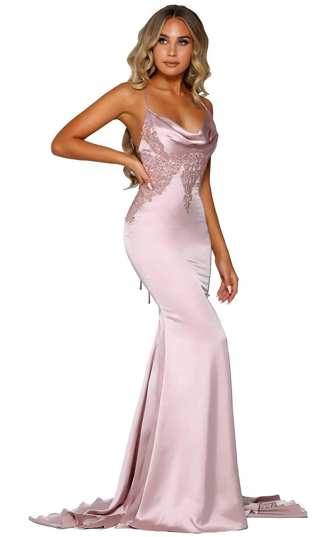 Portia And Scarlett - PS6300 Cowl Neckline Mermaid Evening Gown 6 Portia And Scarlett - PS6300 Cowl Neckline Mermaid Evening Gown