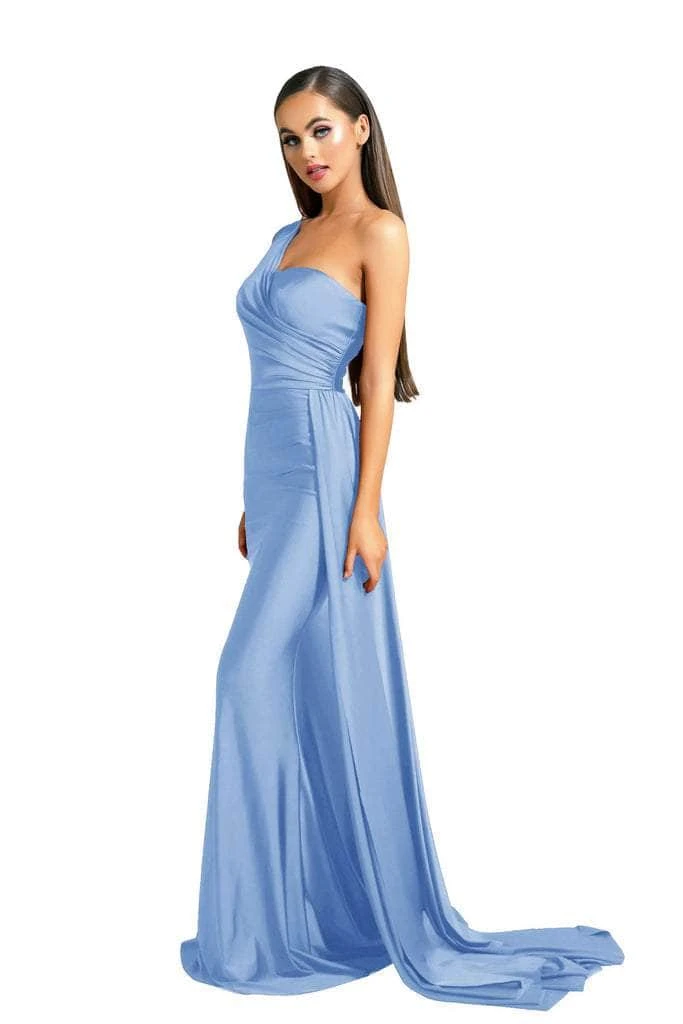 Portia And Scarlett - PS6321 One Shoulder Ruched Long Dress 5 Portia And Scarlett - PS6321 One Shoulder Ruched Long Dress