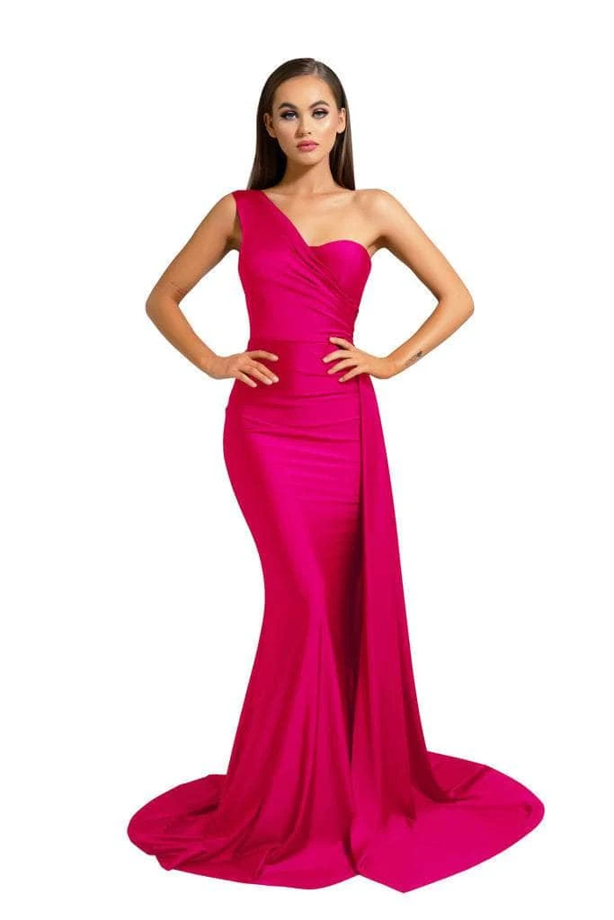 Portia And Scarlett - PS6321 One Shoulder Ruched Long Dress 9 Portia And Scarlett - PS6321 One Shoulder Ruched Long Dress