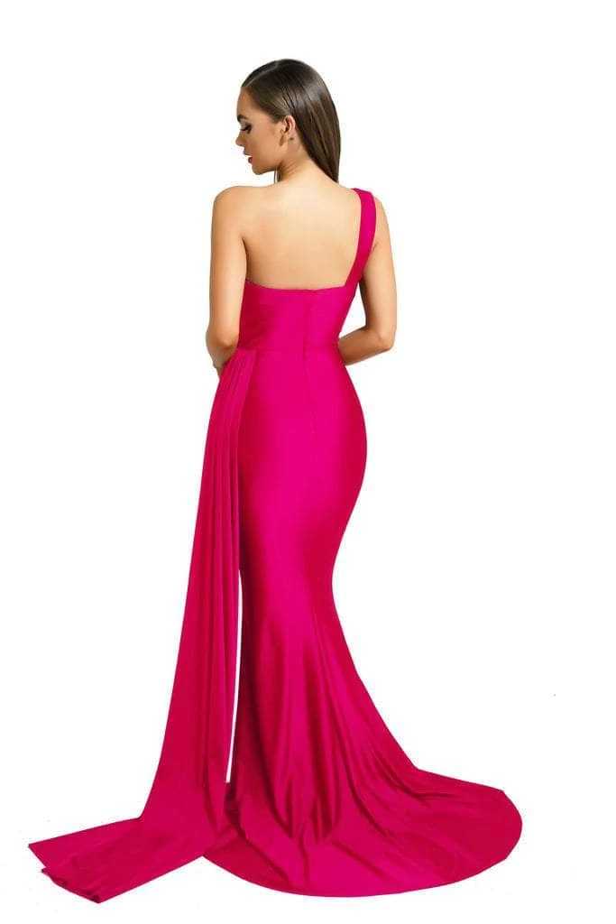 Portia And Scarlett - PS6321 One Shoulder Ruched Long Dress 10 Portia And Scarlett - PS6321 One Shoulder Ruched Long Dress