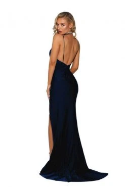 Portia And Scarlett - PS6322 Plunged V-Neck High Slit Sheath Gown 24 Portia And Scarlett - PS6322 Plunged V-Neck High Slit Sheath Gown