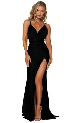 Portia And Scarlett - PS6322 V Neck Evening Dress With Slit