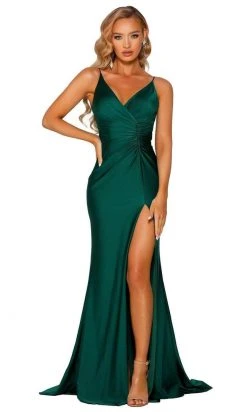 Portia And Scarlett - PS6322 V Neck Evening Dress With Slit