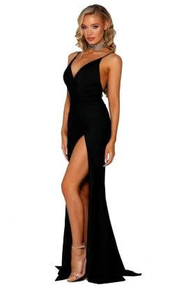 Portia And Scarlett - PS6322 V Neck Evening Dress With Slit