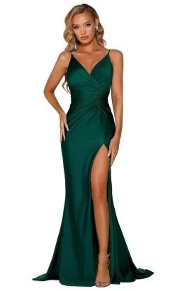 Portia And Scarlett - PS6322 V Neck Evening Dress With Slit