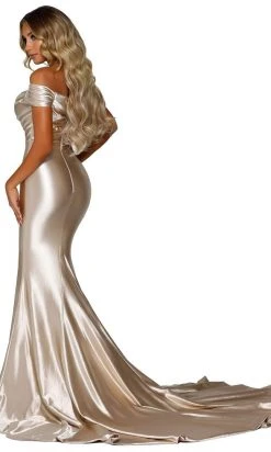 Portia And Scarlett - PS6358 Draped Off Shoulder Satin Long Gown