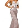 Portia And Scarlett - PS6396 Plunging Neck Fitted Lace Glitter Gown
