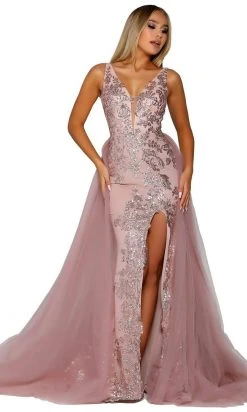 Portia And Scarlett - PS6501 Sequined Plunging V Neck With Overskirt 7 Portia And Scarlett - PS6501 Sequined Plunging V Neck With Overskirt