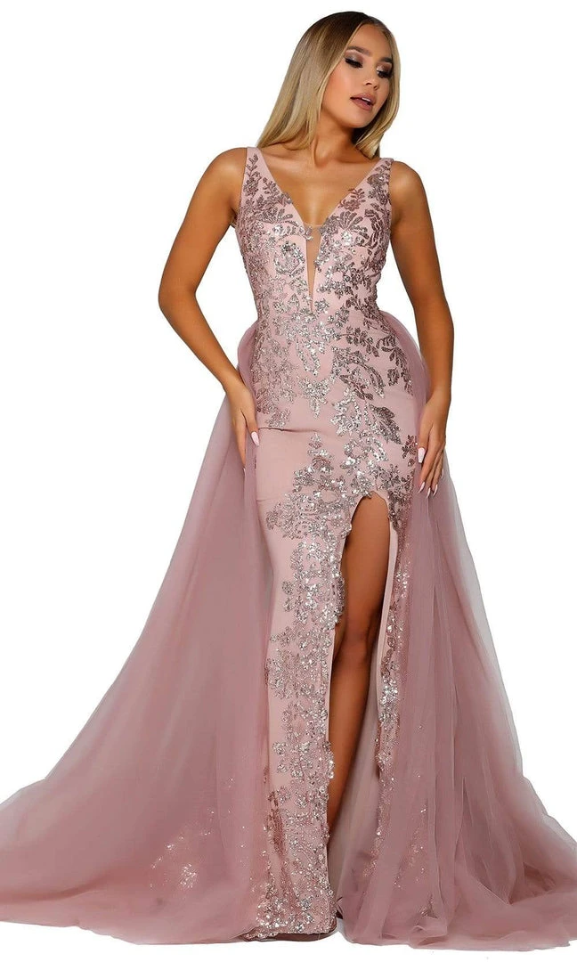Portia And Scarlett - PS6501 Sequined Plunging V Neck With Overskirt 5 Portia And Scarlett - PS6501 Sequined Plunging V Neck With Overskirt
