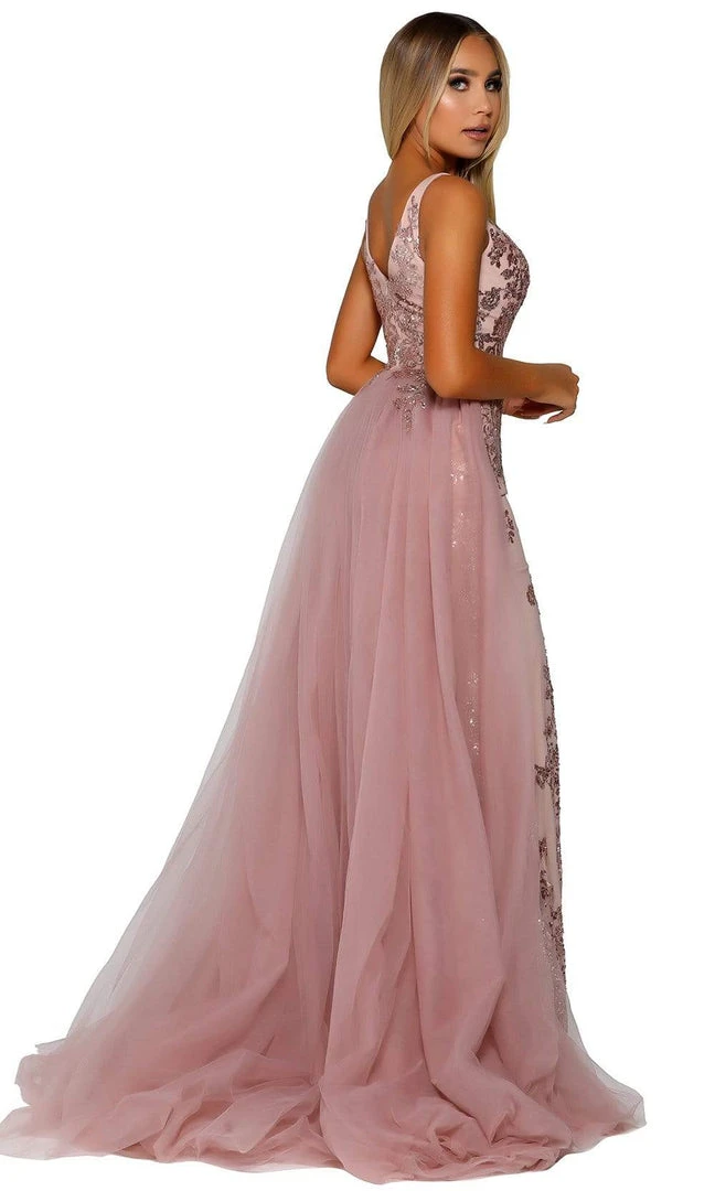 Portia And Scarlett - PS6501 Sequined Plunging V Neck With Overskirt 4 Portia And Scarlett - PS6501 Sequined Plunging V Neck With Overskirt